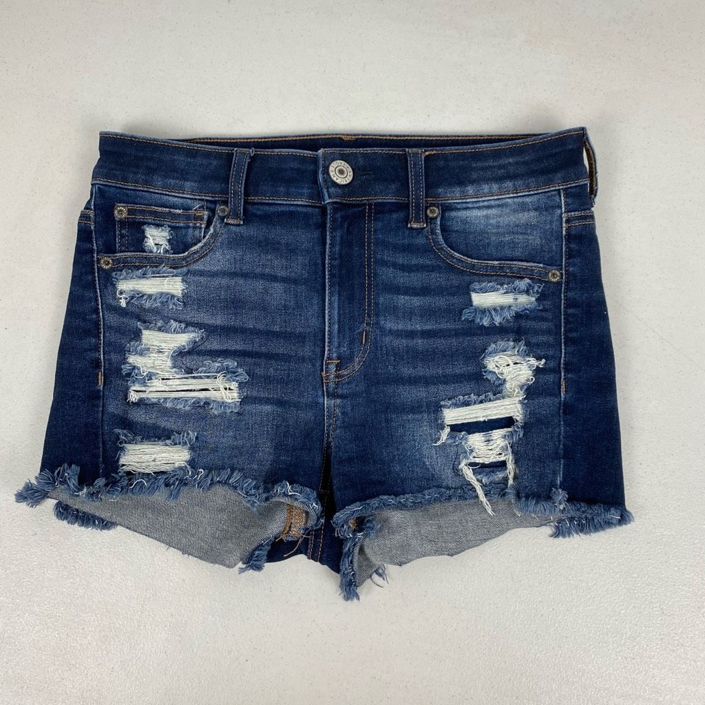 American Eagle Hi-Rise Shortie Shorts In Distressed Denim Size 4 Jorts